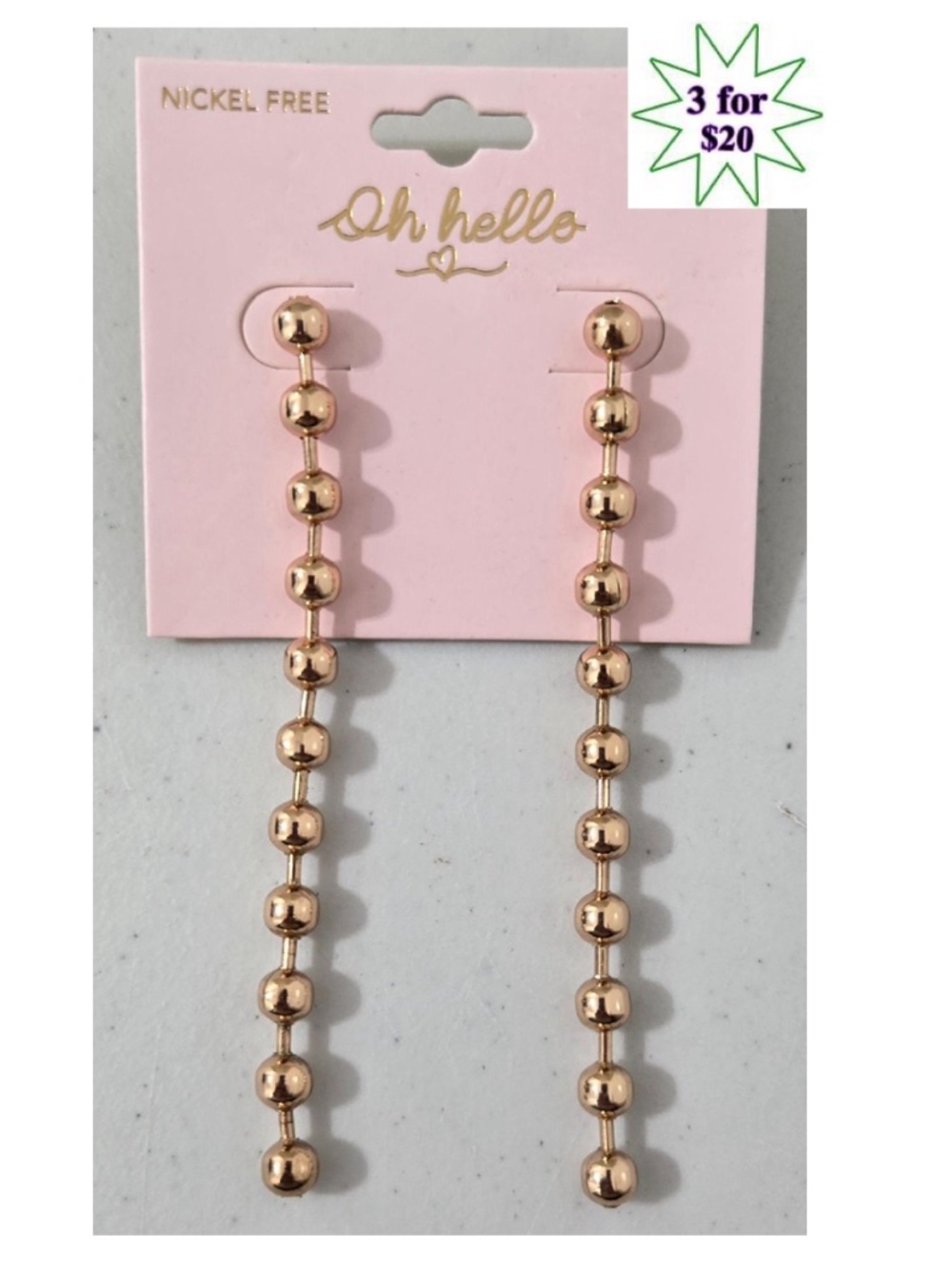 New Oh Hello Earrings Womens Fashion Jewelry Gold Dangle Circle Balls NWT